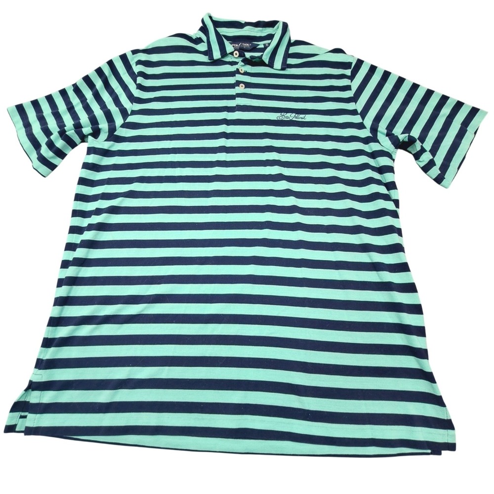 Polo Golf Ralph Lauren Shirt Mens XL Green Navy Blue Striped Pima Cotton Polo